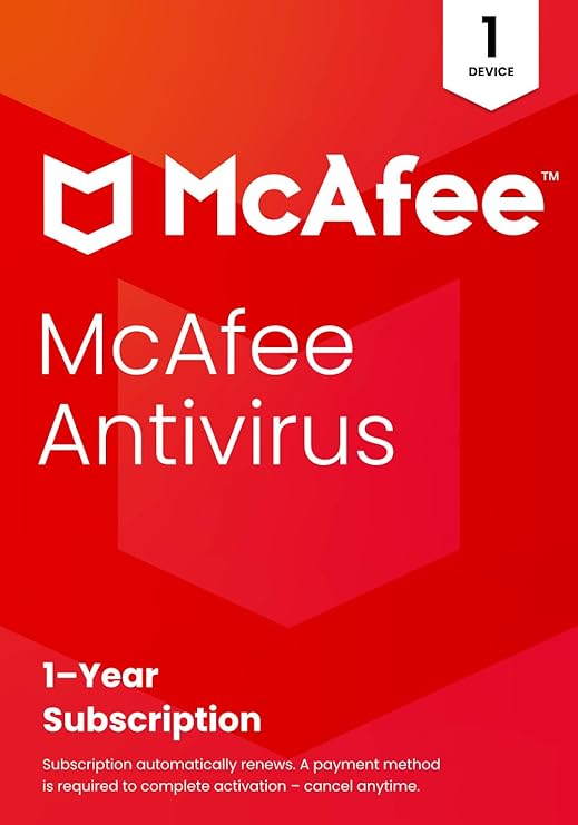 McAfee AntiVirus 2025 Software | Real-Time PC Protection from New and Evolving Threats | 1-Year Subscription with Auto-Renewal | Key Card