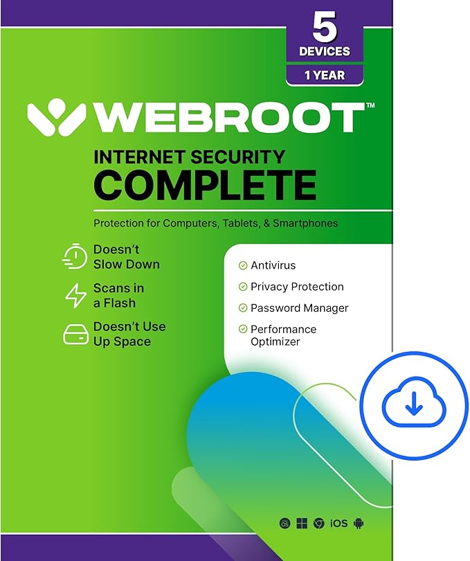 Webroot Internet Security Plus | Antivirus Software 2025 | 3 Device | 1 Year Download